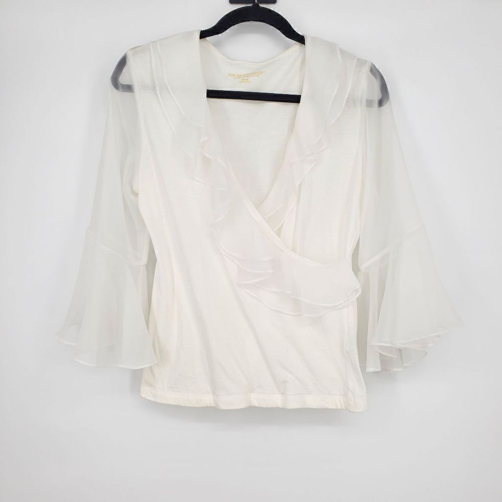 Soft Surroundings Women's White Wrap Top Sheer Bell Sleeves Size Small